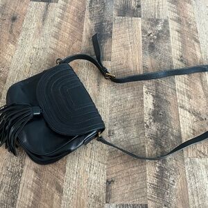 Authentic Fossil Emi Tassle Saddlebag - Black